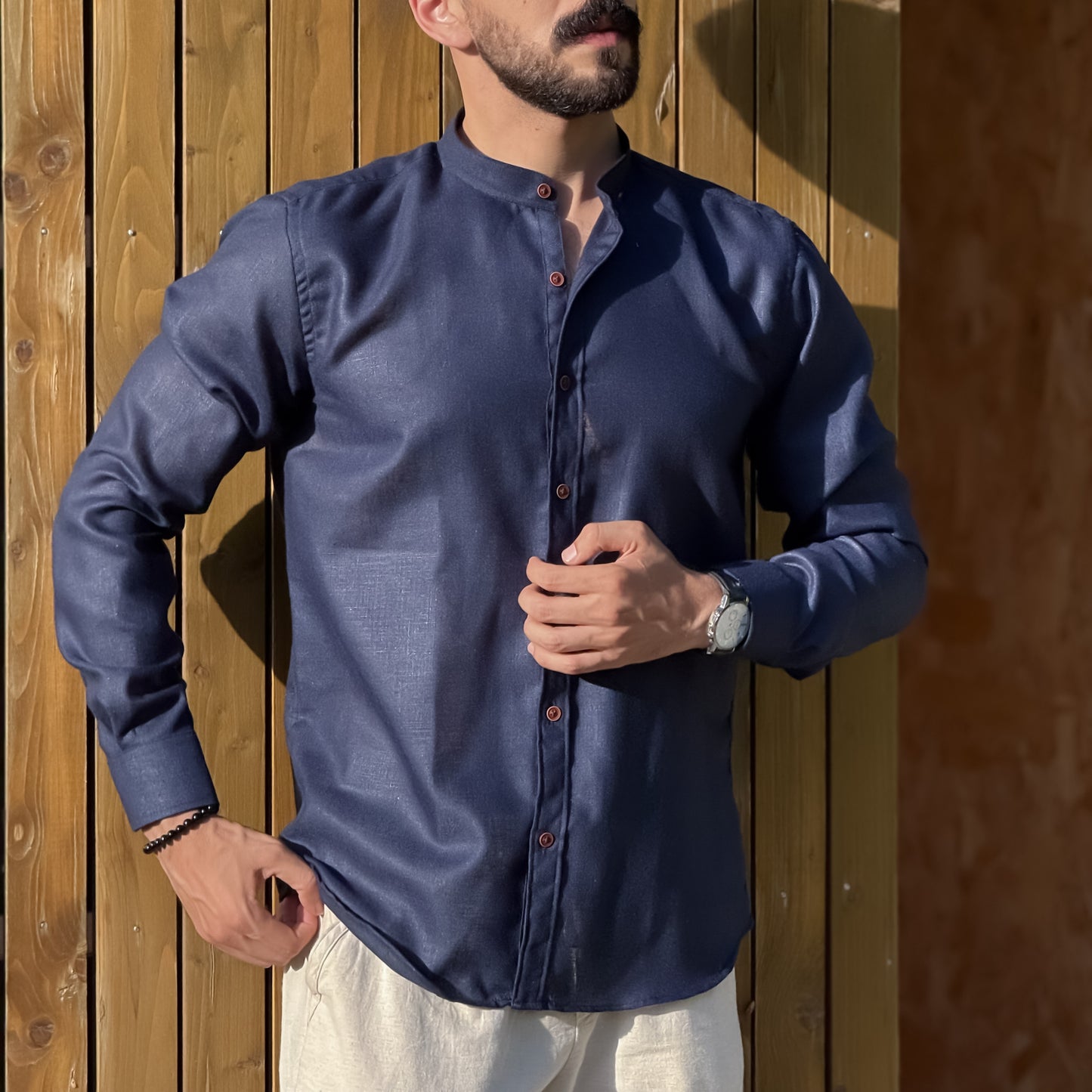Chemise Homme Col Mao Élégante – Style Moderne & Confort
